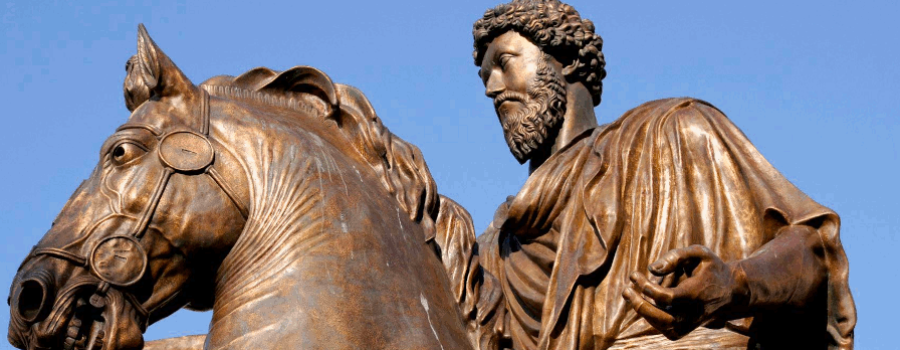Statue of Marcus Aurelius with blue sky background. This pic is found at www.becomingstoic.net in a post called "Marcus Aurelius and Early Christianity"